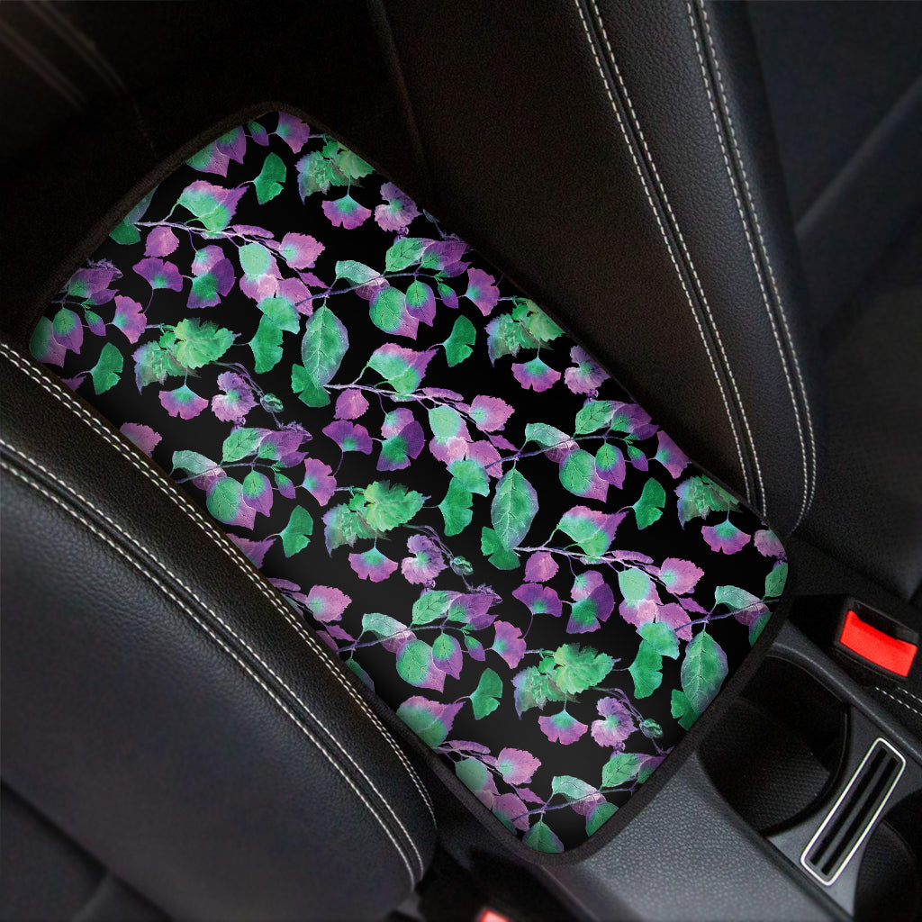 Purple And Green Leaf Pattern Print Car Center Console Cover