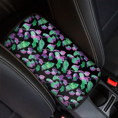 Purple And Green Leaf Pattern Print Car Center Console Cover