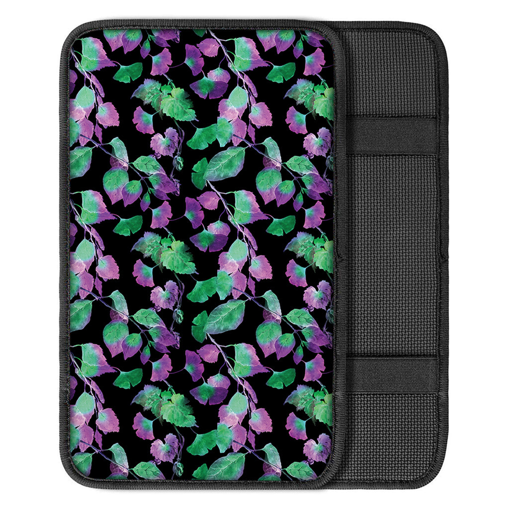 Purple And Green Leaf Pattern Print Car Center Console Cover