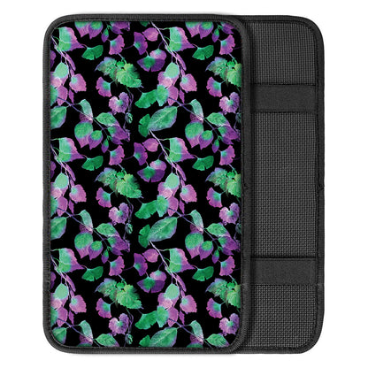 Purple And Green Leaf Pattern Print Car Center Console Cover