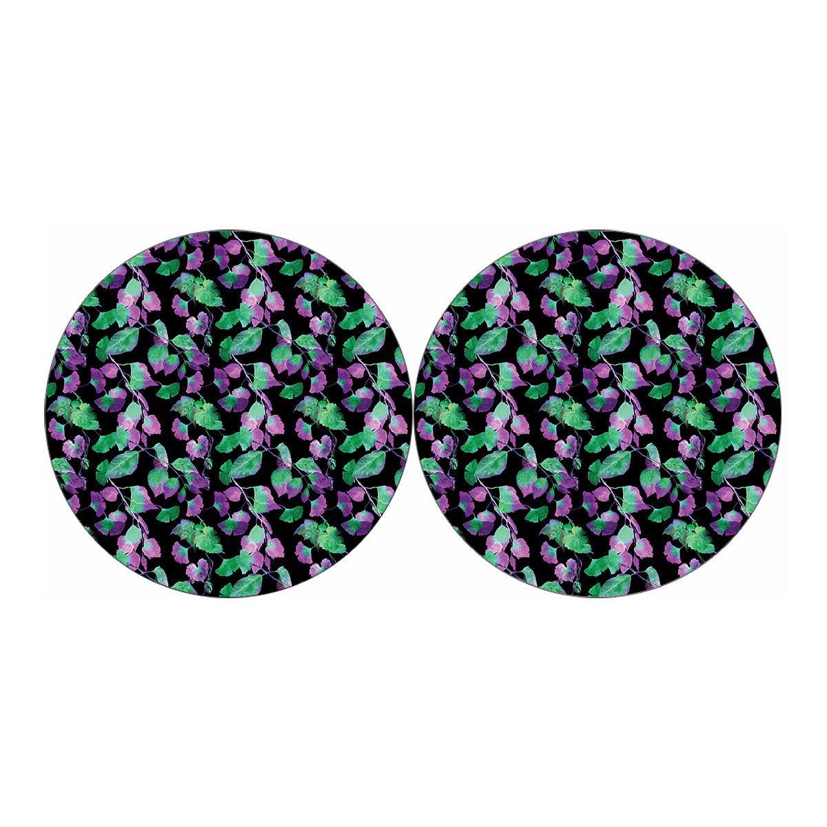 Purple And Green Leaf Pattern Print Car Coasters