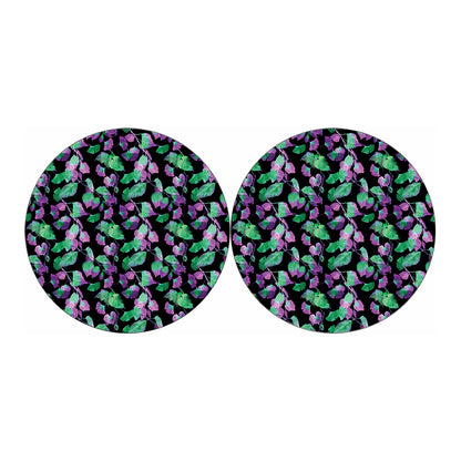 Purple And Green Leaf Pattern Print Car Coasters