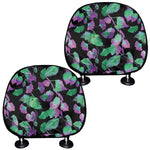 Purple And Green Leaf Pattern Print Car Headrest Covers