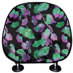 Purple And Green Leaf Pattern Print Car Headrest Covers