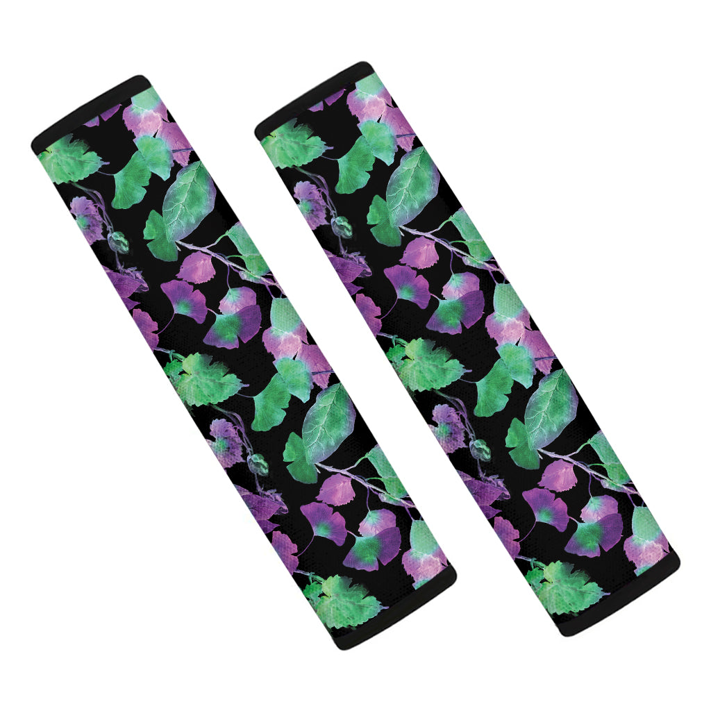 Purple And Green Leaf Pattern Print Car Seat Belt Covers