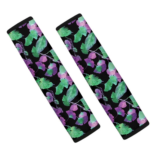 Purple And Green Leaf Pattern Print Car Seat Belt Covers