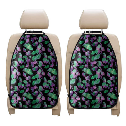 Purple And Green Leaf Pattern Print Car Seat Organizers