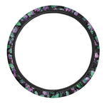Purple And Green Leaf Pattern Print Car Steering Wheel Cover