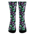 Purple And Green Leaf Pattern Print Crew Socks