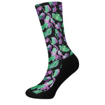 Purple And Green Leaf Pattern Print Crew Socks