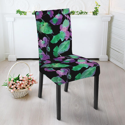 Purple And Green Leaf Pattern Print Dining Chair Slipcover