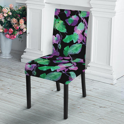 Purple And Green Leaf Pattern Print Dining Chair Slipcover