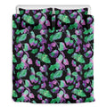 Purple And Green Leaf Pattern Print Duvet Cover Bedding Set