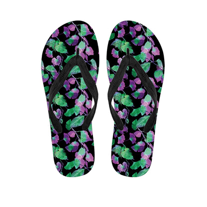 Purple And Green Leaf Pattern Print Flip Flops