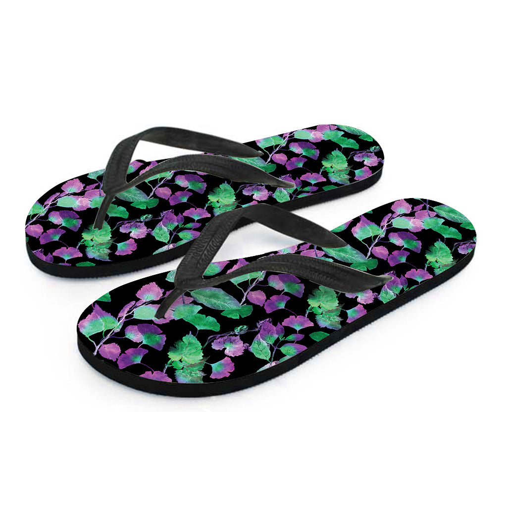 Purple And Green Leaf Pattern Print Flip Flops
