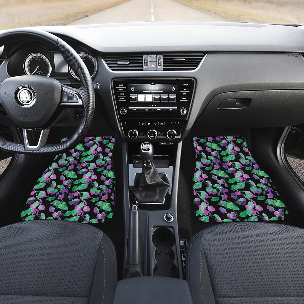 Purple And Green Leaf Pattern Print Front and Back Car Floor Mats