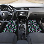 Purple And Green Leaf Pattern Print Front and Back Car Floor Mats