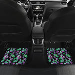 Purple And Green Leaf Pattern Print Front and Back Car Floor Mats
