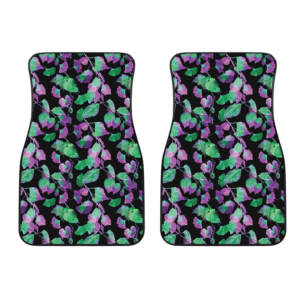 Purple And Green Leaf Pattern Print Front Car Floor Mats
