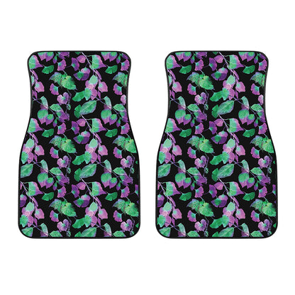 Purple And Green Leaf Pattern Print Front Car Floor Mats