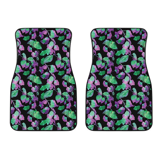 Purple And Green Leaf Pattern Print Front Car Floor Mats