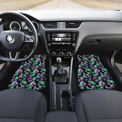 Purple And Green Leaf Pattern Print Front Car Floor Mats