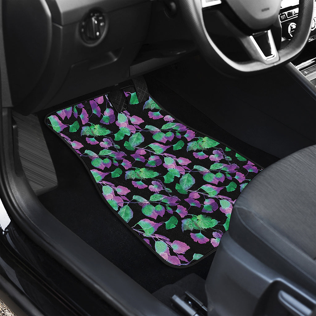 Purple And Green Leaf Pattern Print Front Car Floor Mats