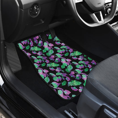 Purple And Green Leaf Pattern Print Front Car Floor Mats