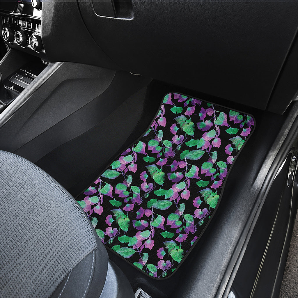 Purple And Green Leaf Pattern Print Front Car Floor Mats