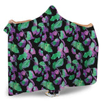 Purple And Green Leaf Pattern Print Hooded Blanket