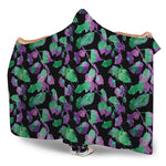 Purple And Green Leaf Pattern Print Hooded Blanket