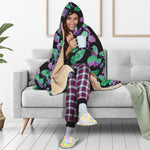 Purple And Green Leaf Pattern Print Hooded Blanket