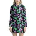 Purple And Green Leaf Pattern Print Pullover Hoodie Dress