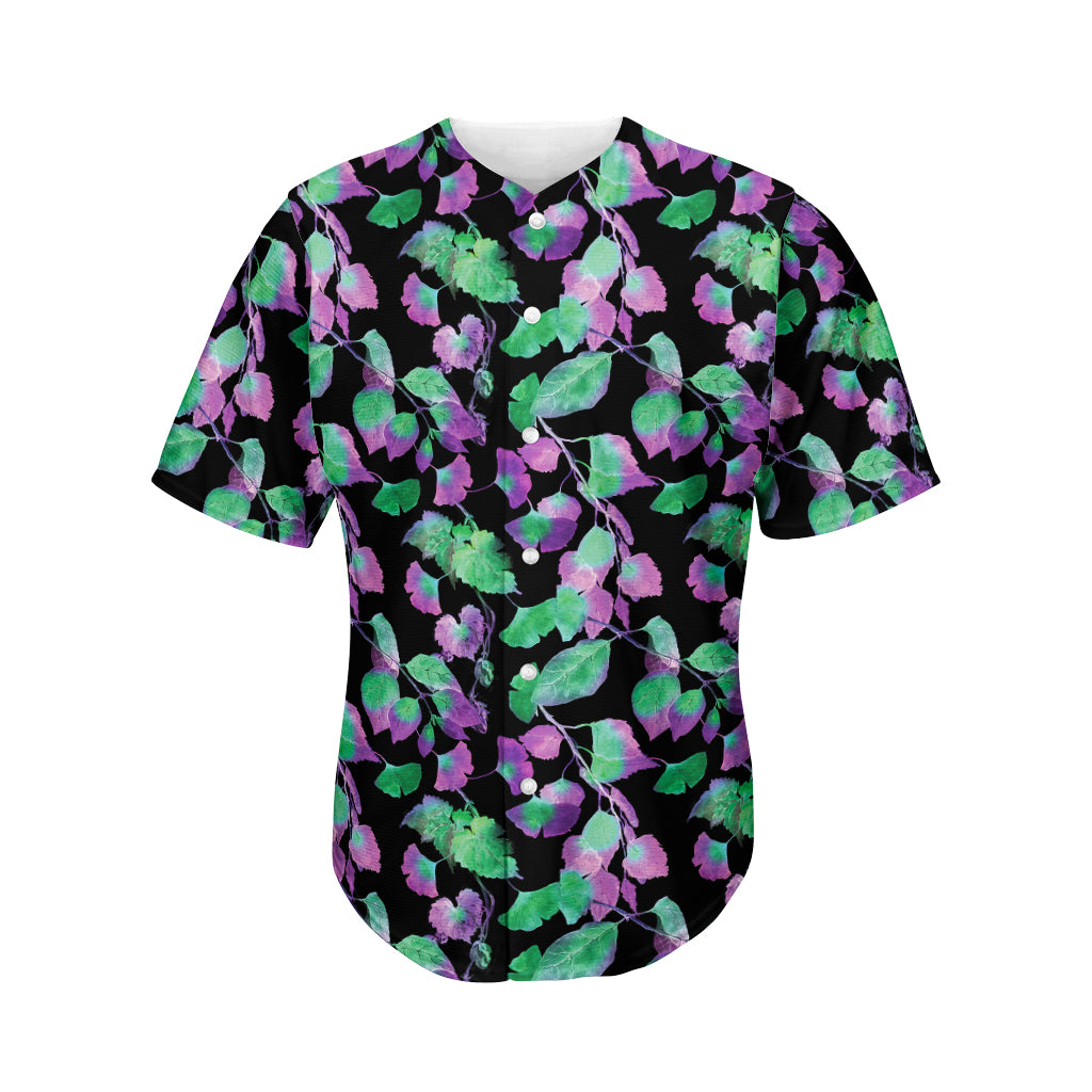 Purple And Green Leaf Pattern Print Men's Baseball Jersey