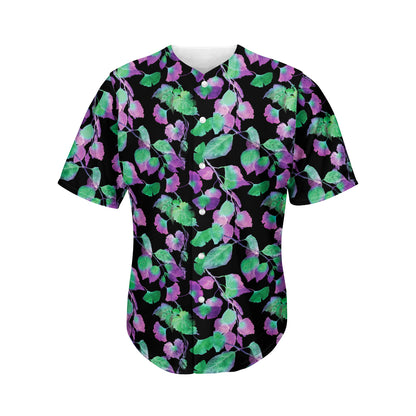 Purple And Green Leaf Pattern Print Men's Baseball Jersey