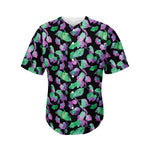 Purple And Green Leaf Pattern Print Men's Baseball Jersey