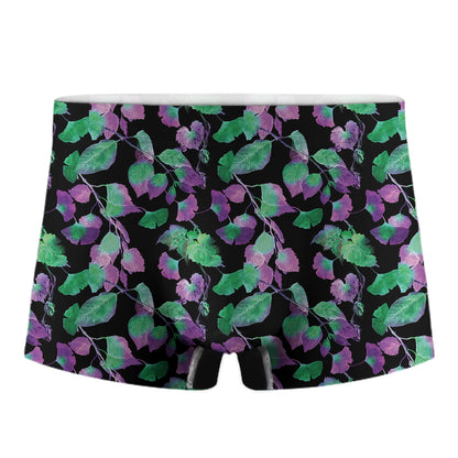 Purple And Green Leaf Pattern Print Men's Boxer Briefs
