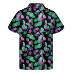 Purple And Green Leaf Pattern Print Men's Short Sleeve Shirt