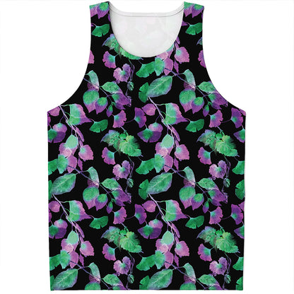 Purple And Green Leaf Pattern Print Men's Tank Top