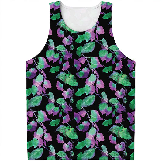 Purple And Green Leaf Pattern Print Men's Tank Top