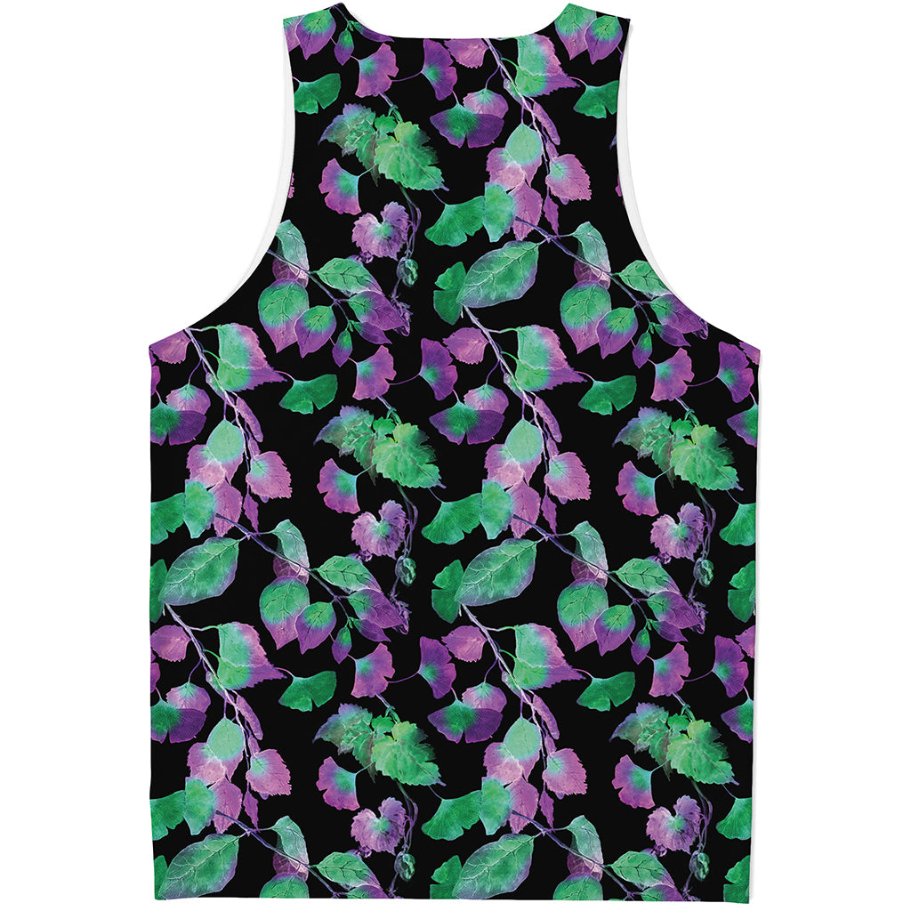 Purple And Green Leaf Pattern Print Men's Tank Top