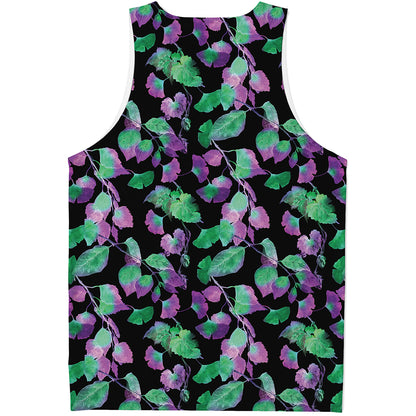 Purple And Green Leaf Pattern Print Men's Tank Top