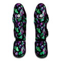 Purple And Green Leaf Pattern Print Muay Thai Shin Guards