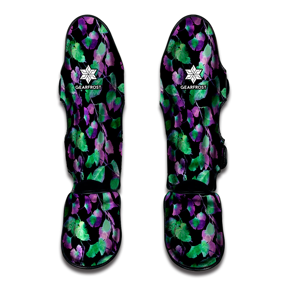 Purple And Green Leaf Pattern Print Muay Thai Shin Guard