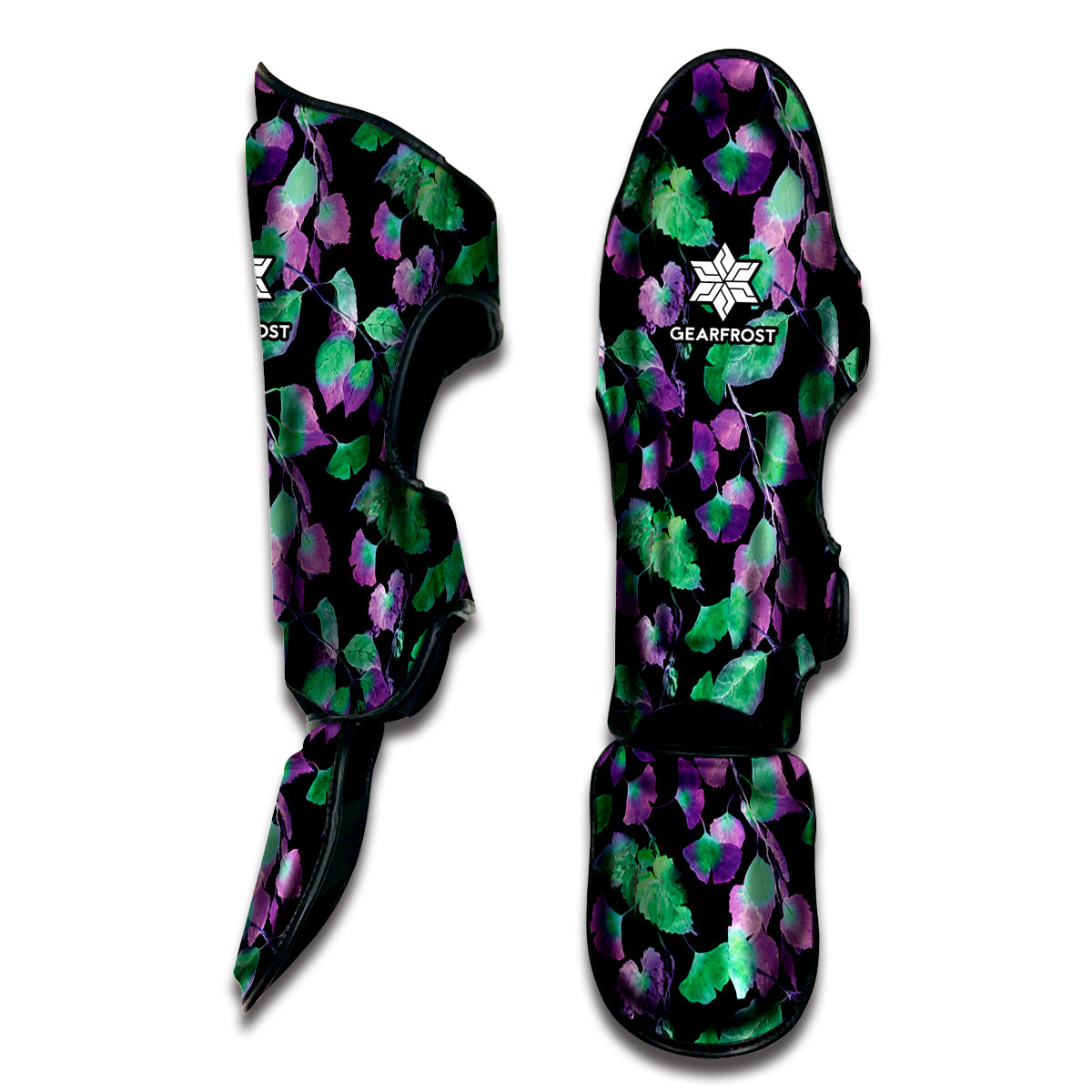 Purple And Green Leaf Pattern Print Muay Thai Shin Guard