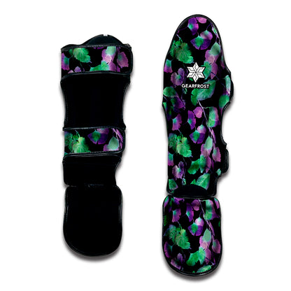 Purple And Green Leaf Pattern Print Muay Thai Shin Guard