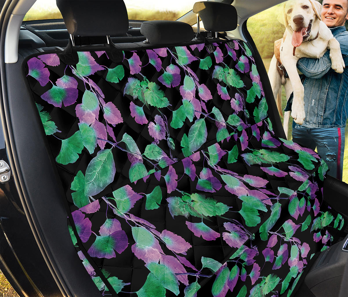 Purple And Green Leaf Pattern Print Pet Car Back Seat Cover