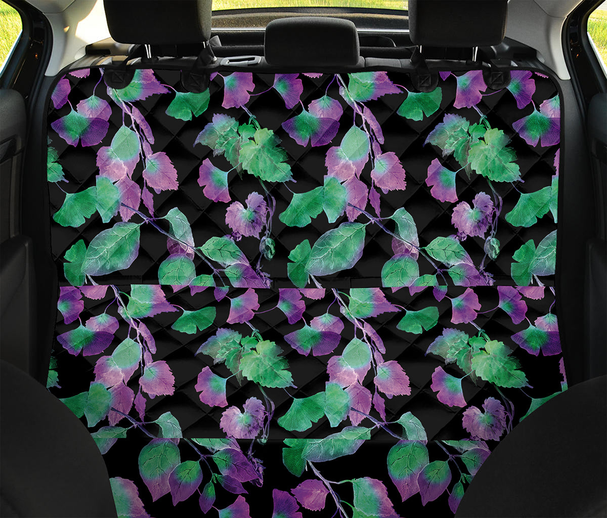 Purple And Green Leaf Pattern Print Pet Car Back Seat Cover
