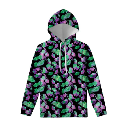 Purple And Green Leaf Pattern Print Pullover Hoodie