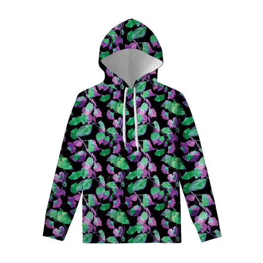 Purple And Green Leaf Pattern Print Pullover Hoodie